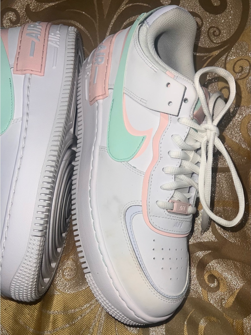 Nike Air Force 1 Shadow White Atmosphere Mint Pastel Pink CI00919-117 Size 11 - Picture 4 of 13